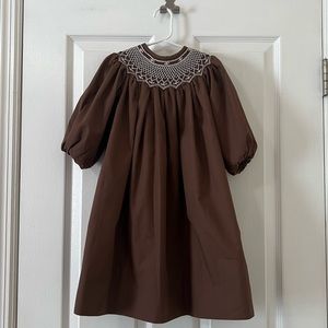 Pink Roses and Leaves Smocked Dress